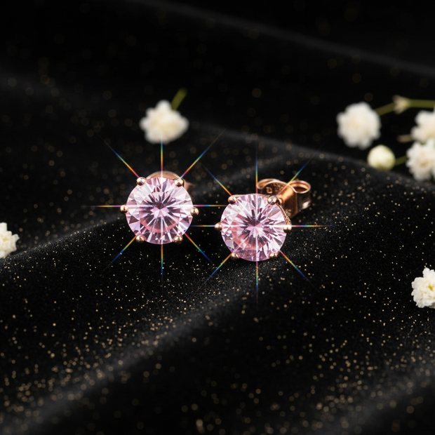 Rose Gold Purplish Pink Moissanite Stud Earrings - V3