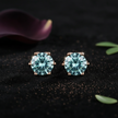 Rose Gold Sea Blue Moissanite Stud Earrings - V3