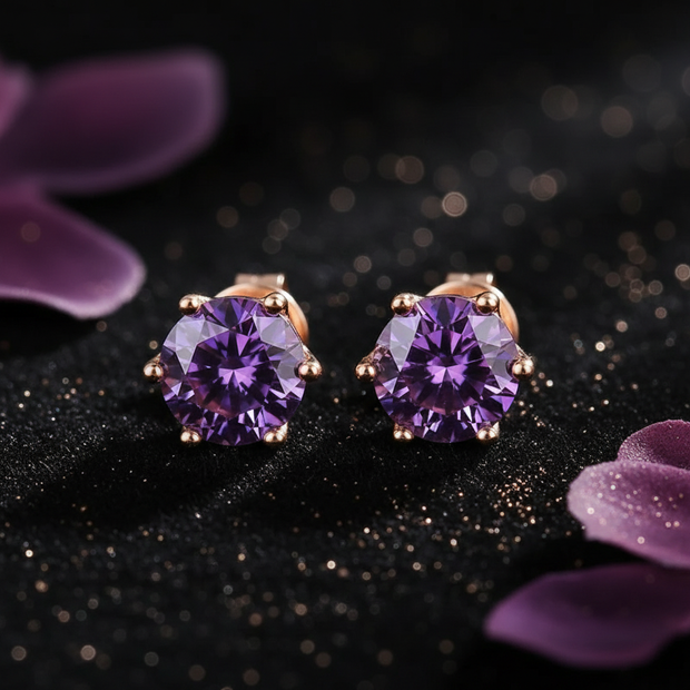 Rose Gold Violet Moissanite Stud Earrings - V3