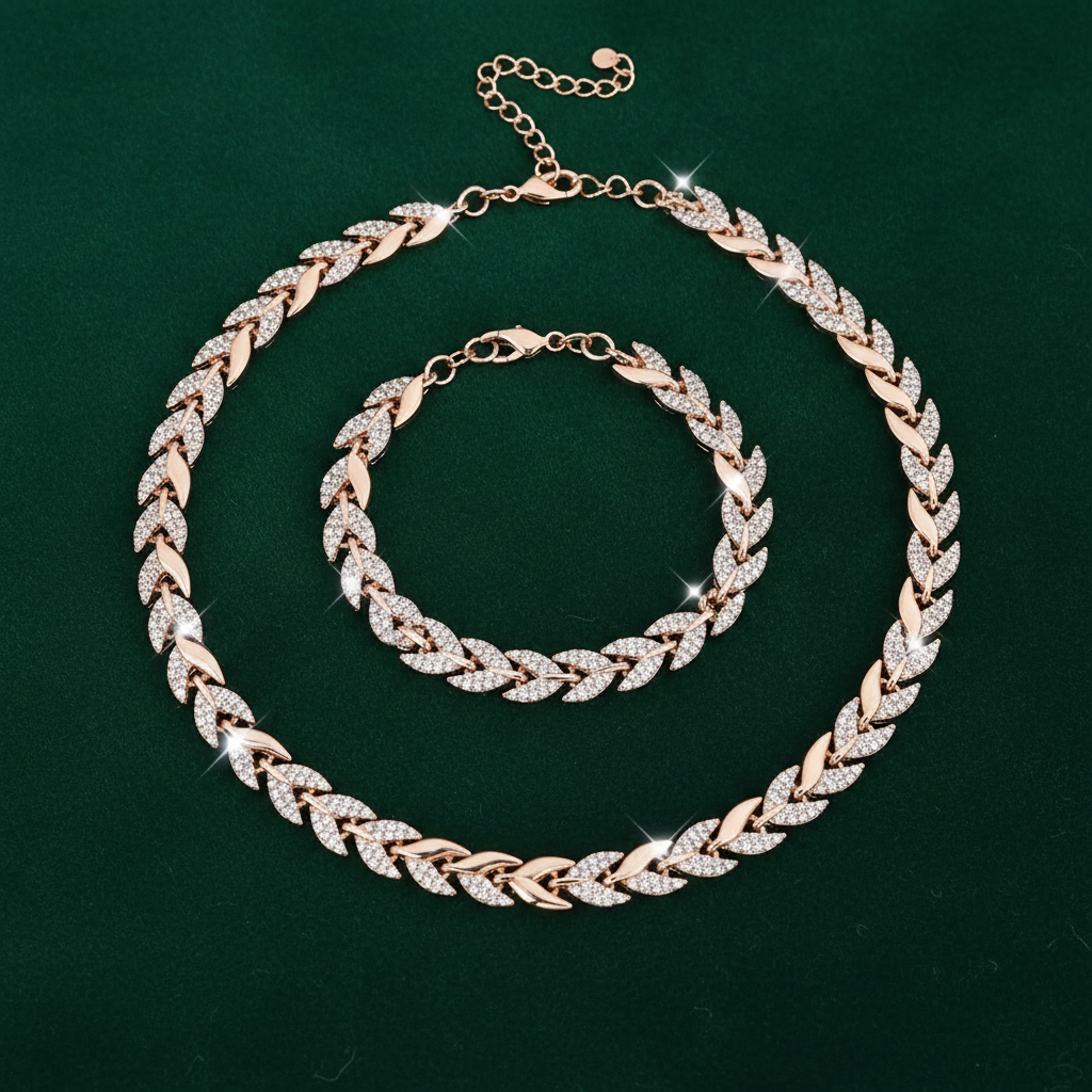 Rose Gold Wheat Chain Set V1