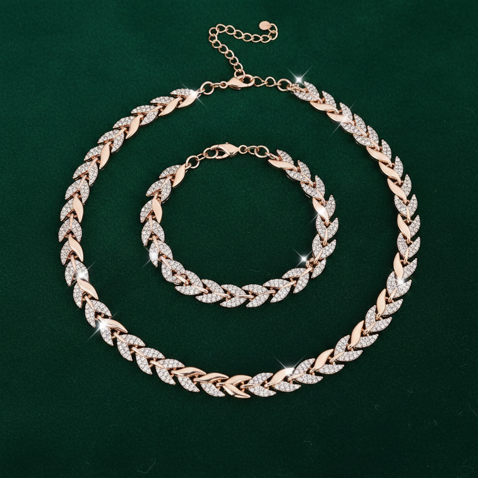 Rose Gold Wheat Chain Set V1