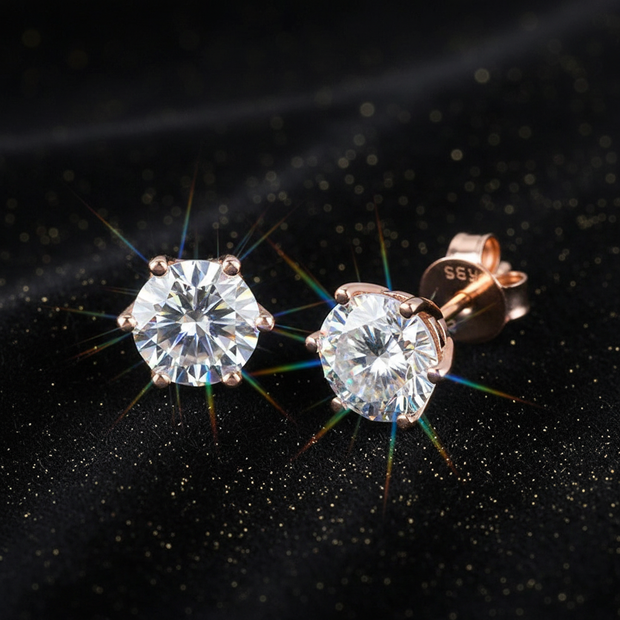 Rose Gold White Moissanite Stud Earrings - V2