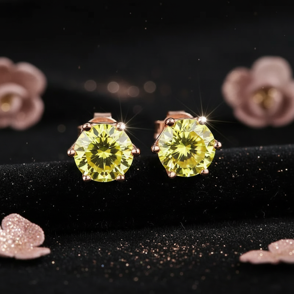 Rose Gold Yellow Moissanite Stud Earrings - V3