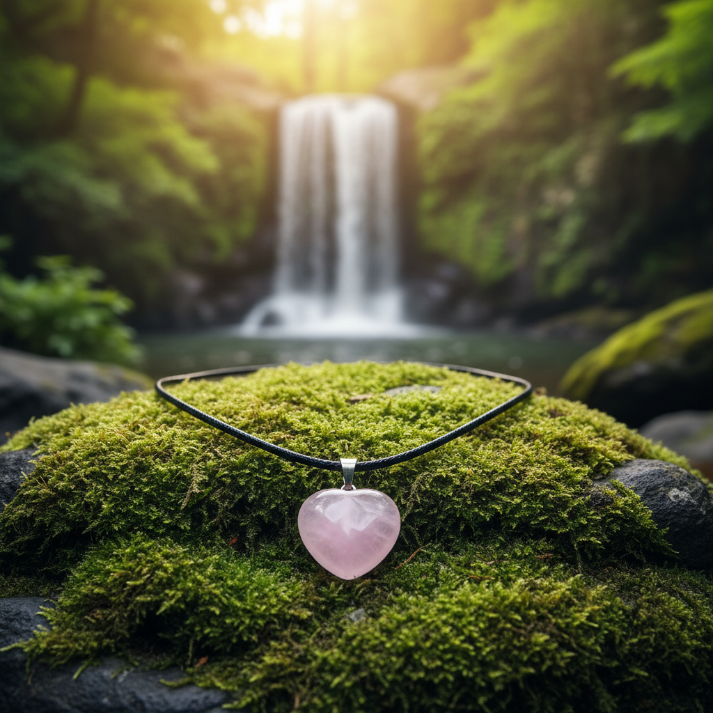 Rose Quartz Heart Pendant Close-up