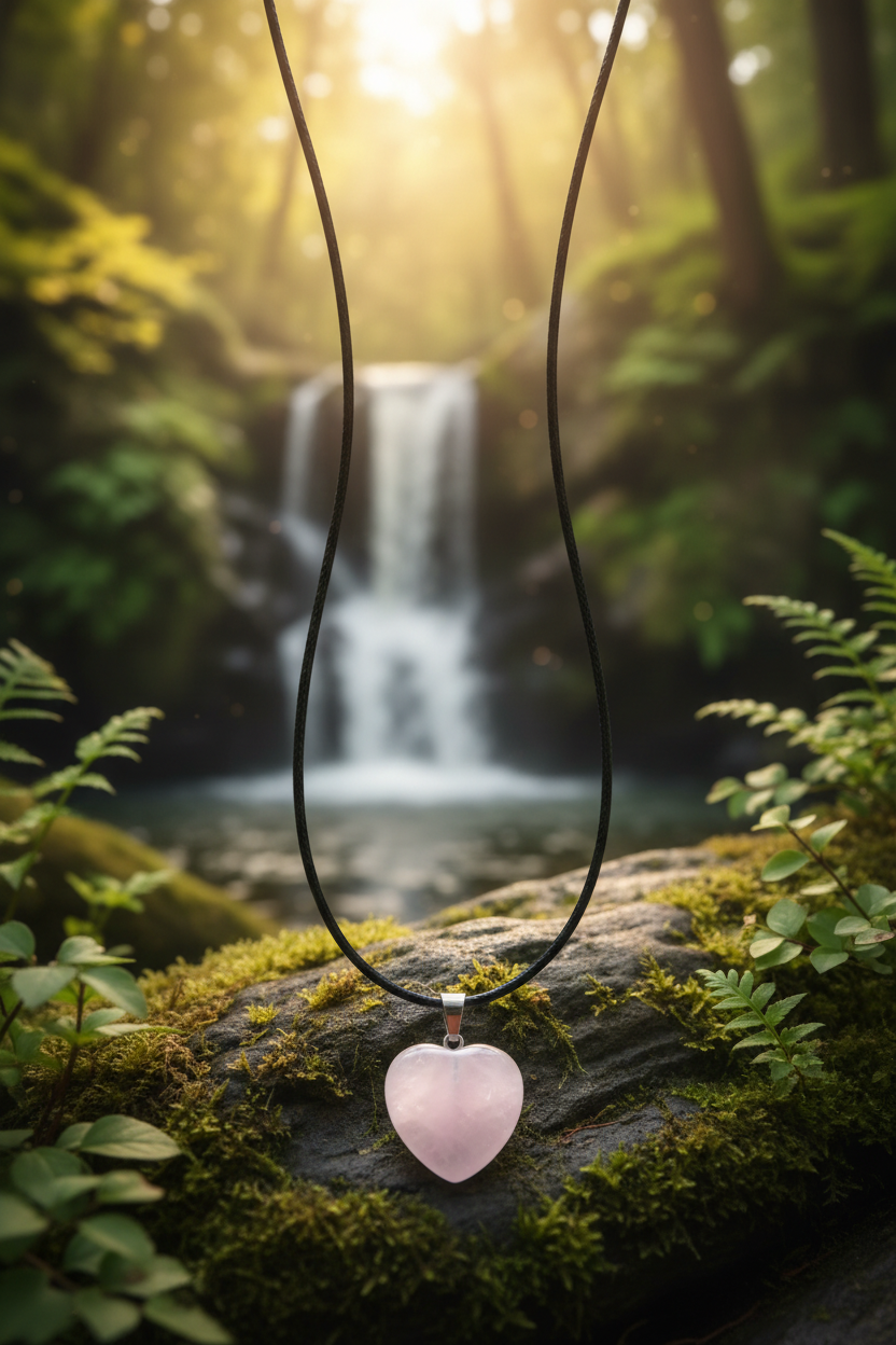 Rose Quartz Heart Pendant Portrait