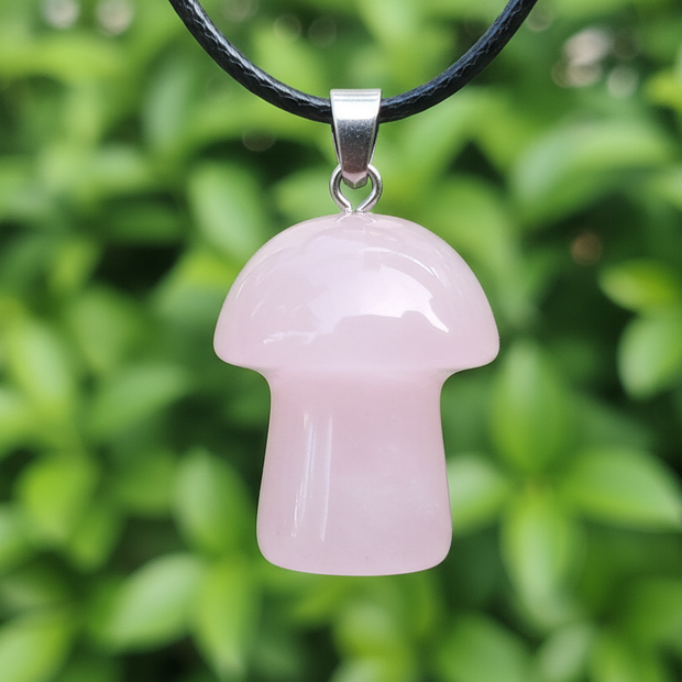 Rose Quartz Mushroom Pendant – Greenery