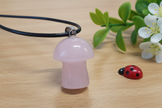 Rose Quartz Mushroom Pendant – Wooden Surface