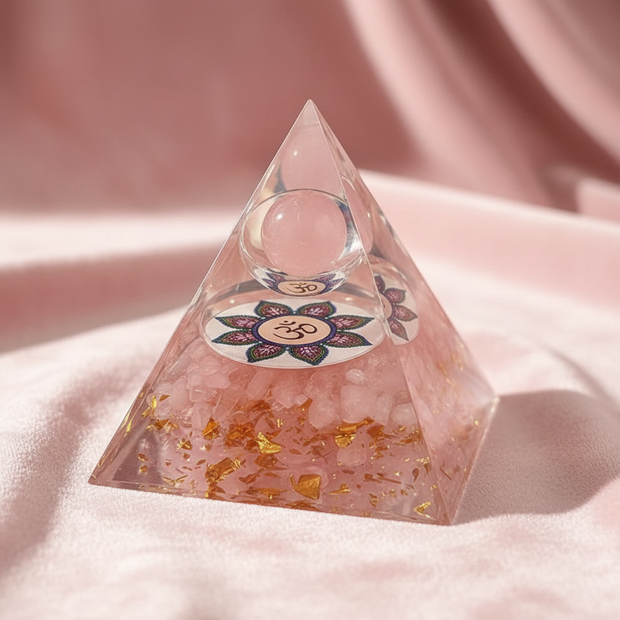 Rose Quartz Om Pyramid – Blush Pink Velvet