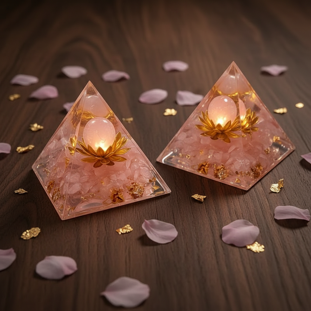 Rose Quartz Pyramid Duo - Dark Walnut v2