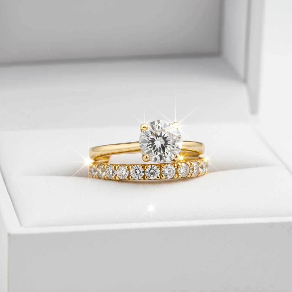 Round Moissanite Bridal Set - Gift Box Clean