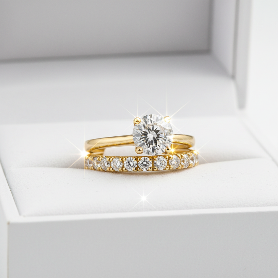 Round Moissanite Bridal Set - Gift Box Clean