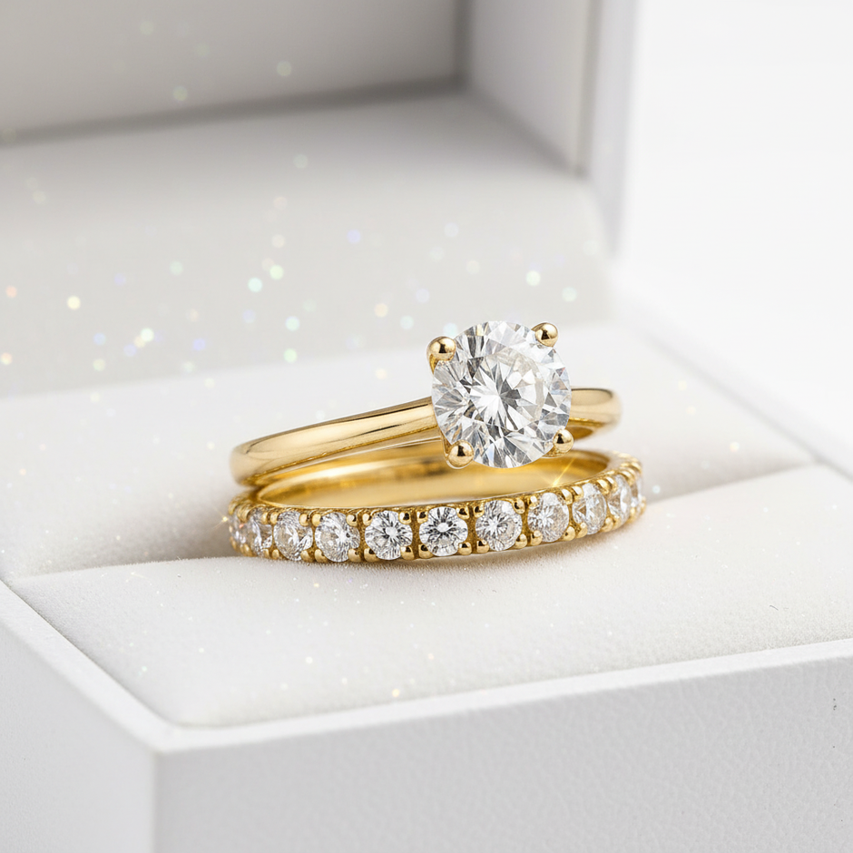 Round Moissanite Bridal Set - Gift Box Dust