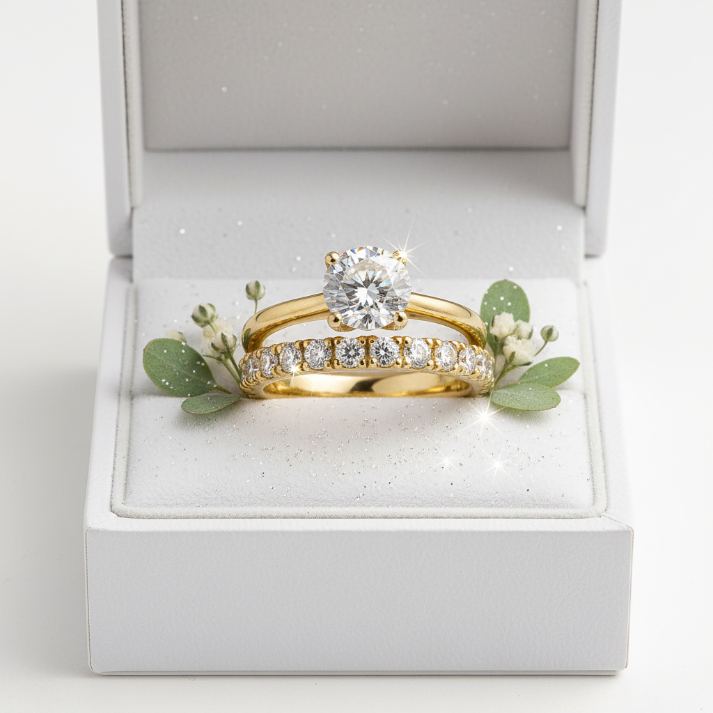 Round Moissanite Bridal Set - Gift Box Greenery