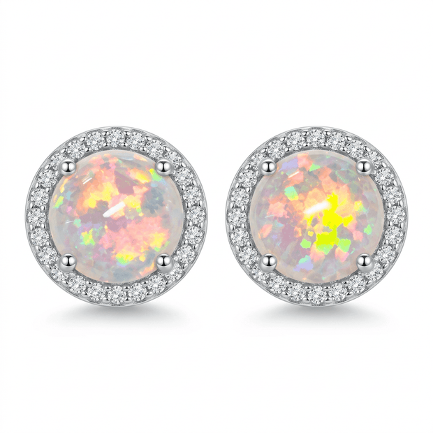 18ct White Gold 10mm White Fire Opal Moissanite Stud