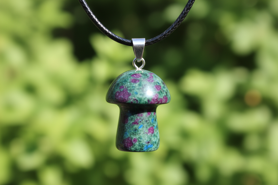 Ruby Zoisite Mushroom Pendant – Greenery