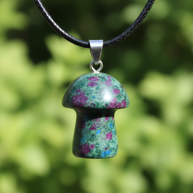 Ruby Zoisite Mushroom Pendant – Greenery