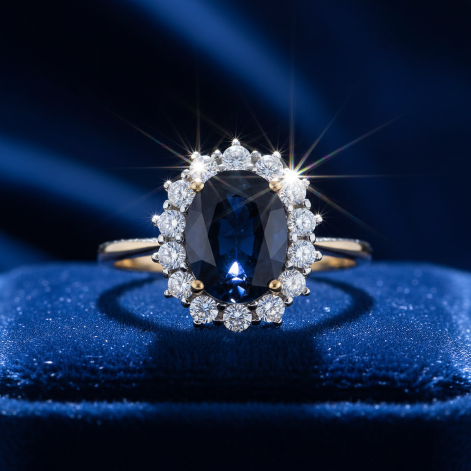 Sapphire Diamond Halo Ring V1