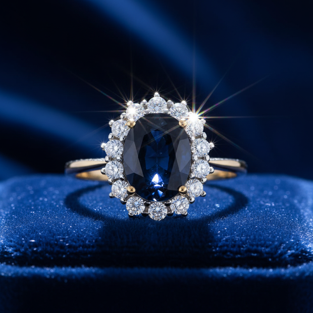 Sapphire Diamond Halo Ring V1