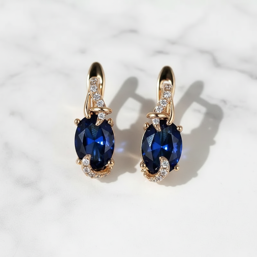 Sapphire Drop Earrings - Marble