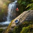 Sapphire pendant with butterfly flying by waterfall