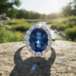 Sapphire Ring on Rock with Sunlight