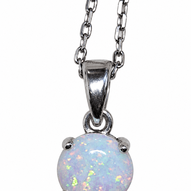 925 Sterling Silver 5mm White Fire Opal Pendant Necklace