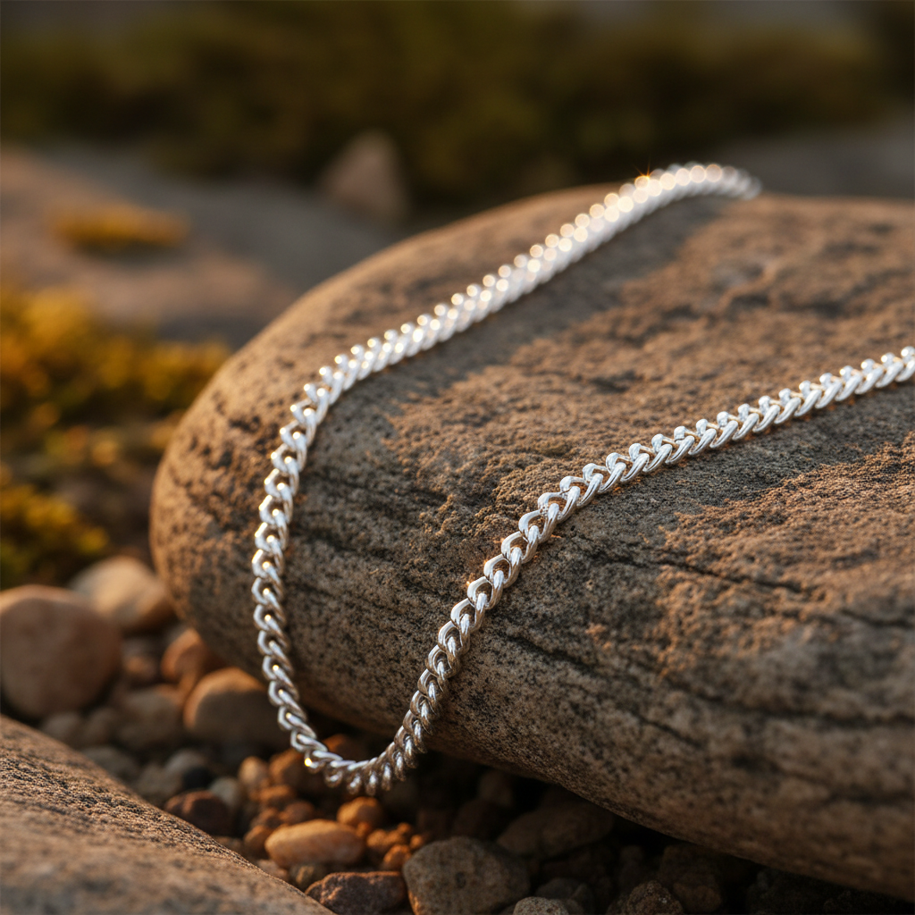 Silver chain on rock - alternative angle