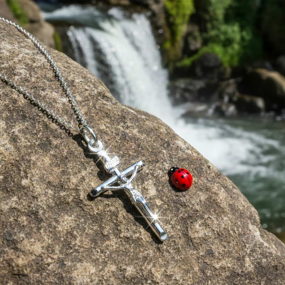 Silver crucifix with moderate sparkle