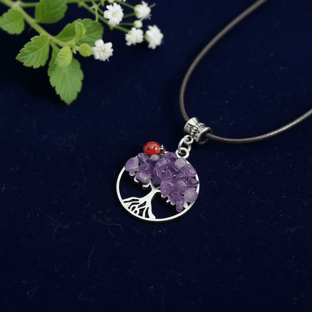 Silver Crystal Stone Tree Pendant Necklaces - DP Online