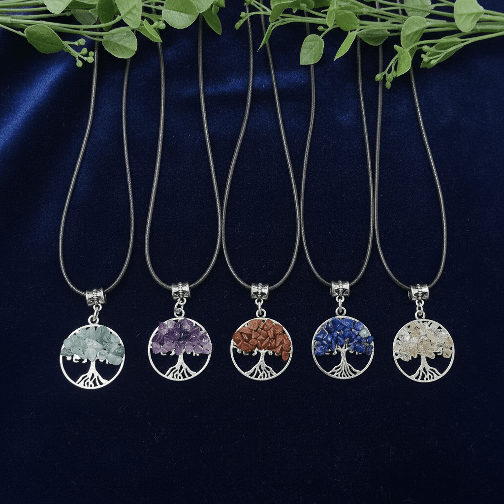 Silver Crystal Stone Tree Pendant Necklaces - DP Online