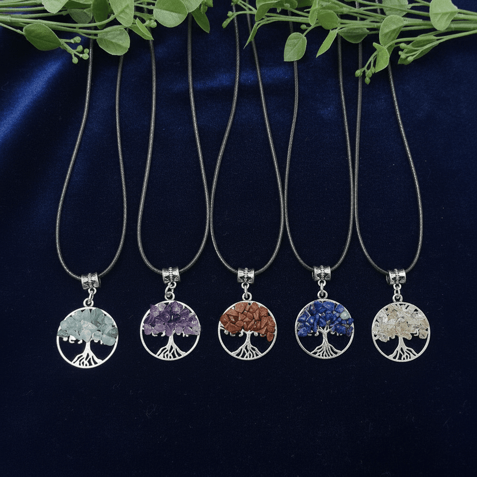 Silver Crystal Stone Tree Pendant Necklaces - DP Online