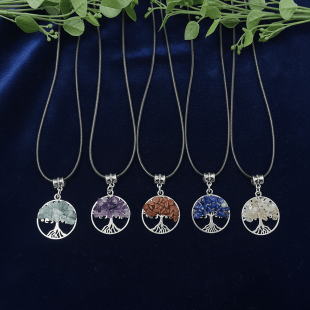 Silver Crystal Stone Tree Pendant Necklaces - DP Online