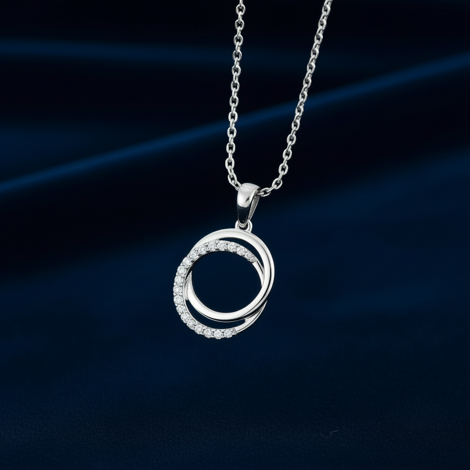 Silver Diamond Interlocking Circle Pendant — V2