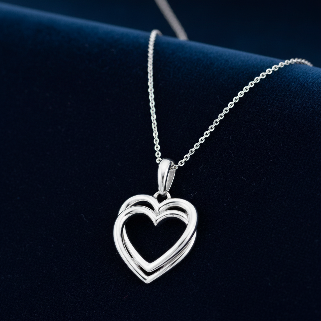 Silver Double Heart Pendant — V1 Single Chain