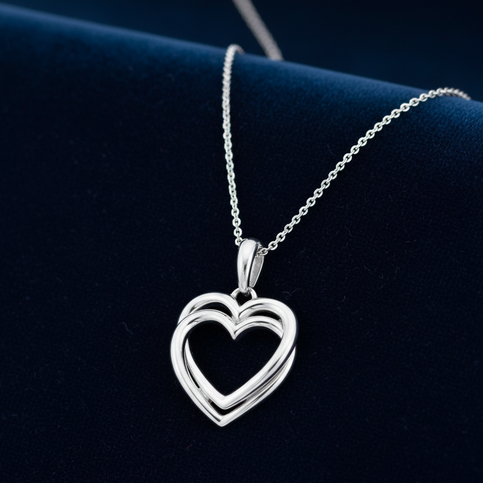 Silver Double Heart Pendant — V1 Single Chain