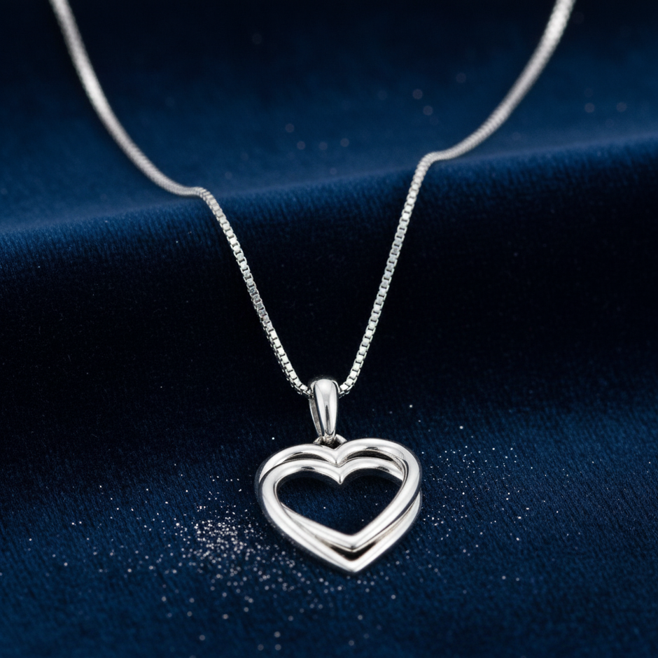 Silver Double Heart Pendant — V2 Silver Dust