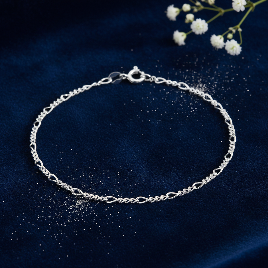 Silver Figaro Bracelet — V3 Silver Dust + Floral