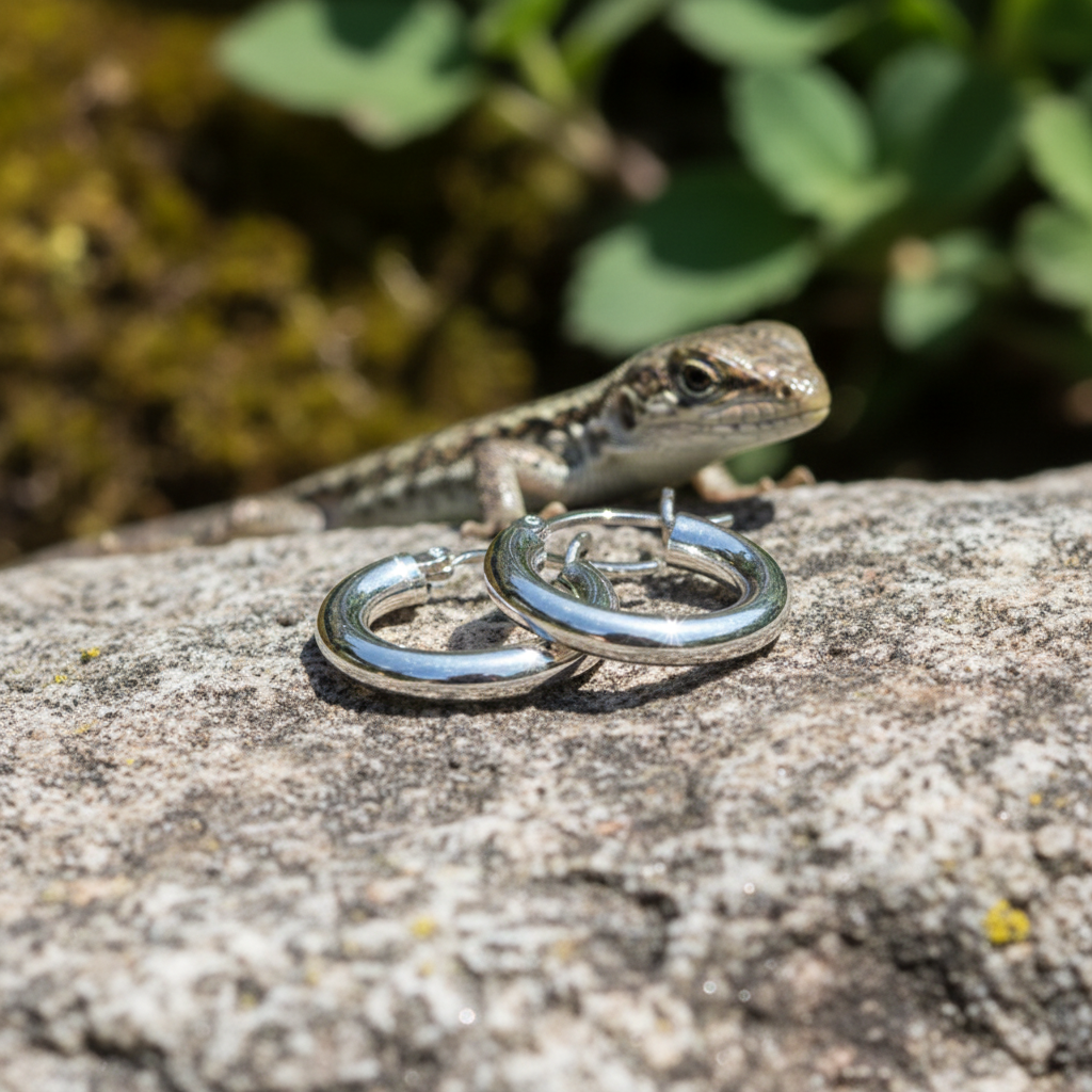 Silver hoop earrings with realistic sparkle