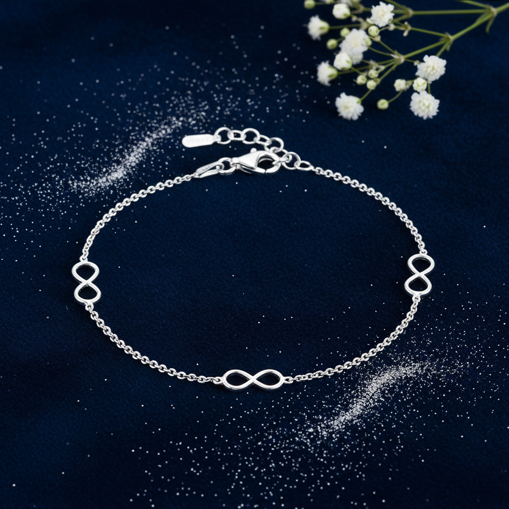Silver Infinity Bracelet — V3 Silver Dust + Floral