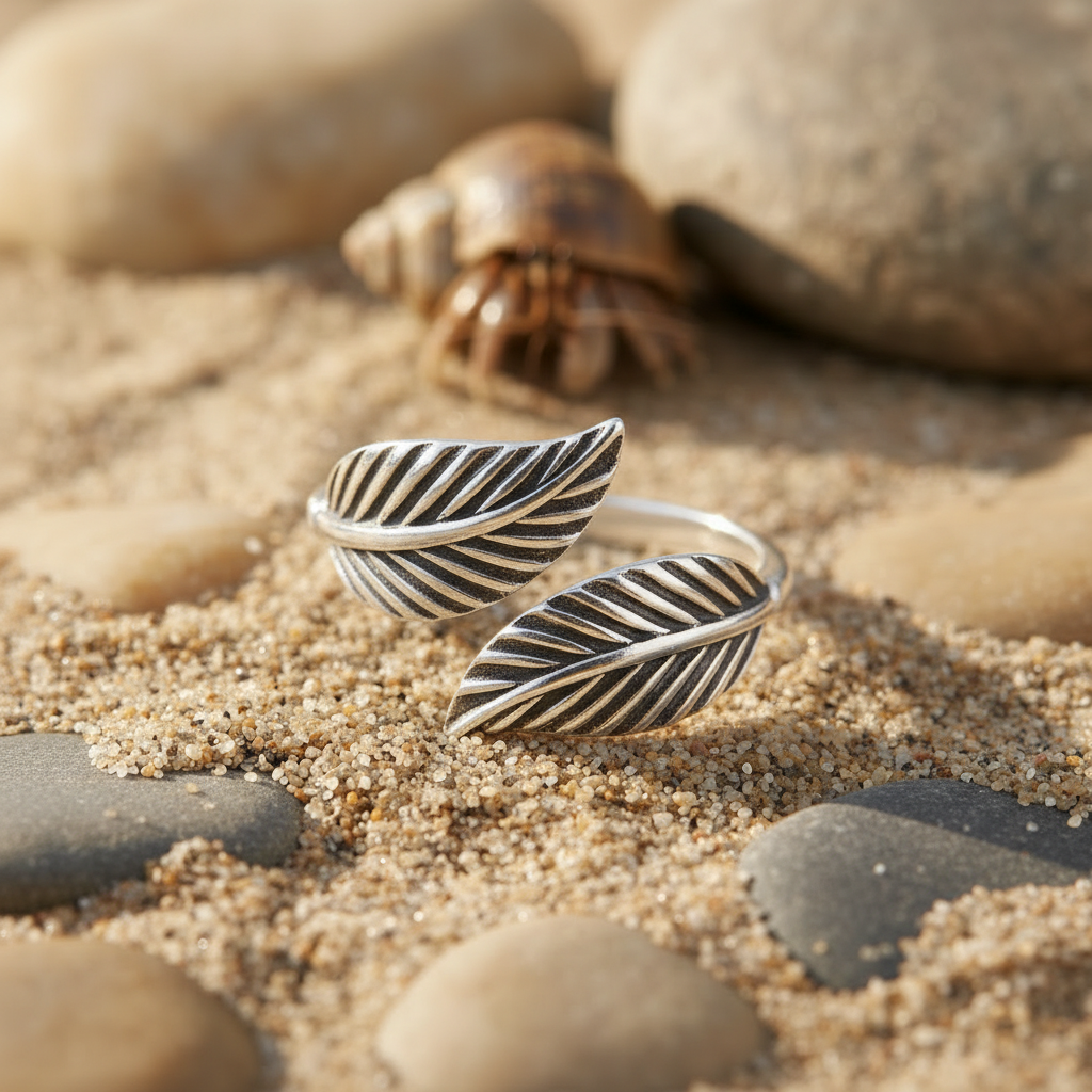 Silver Leaf Toe Ring with Hermit Crab - Variation