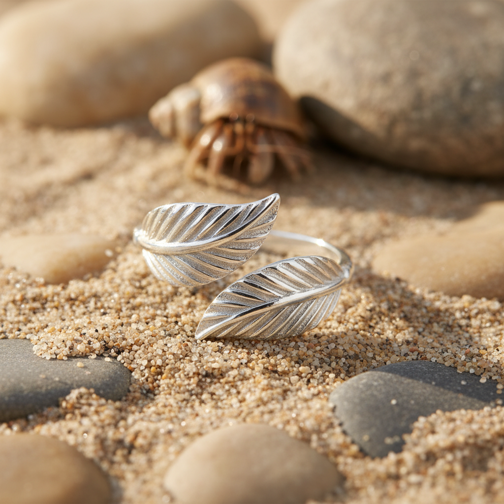Silver Leaf Toe Ring with Hermit Crab