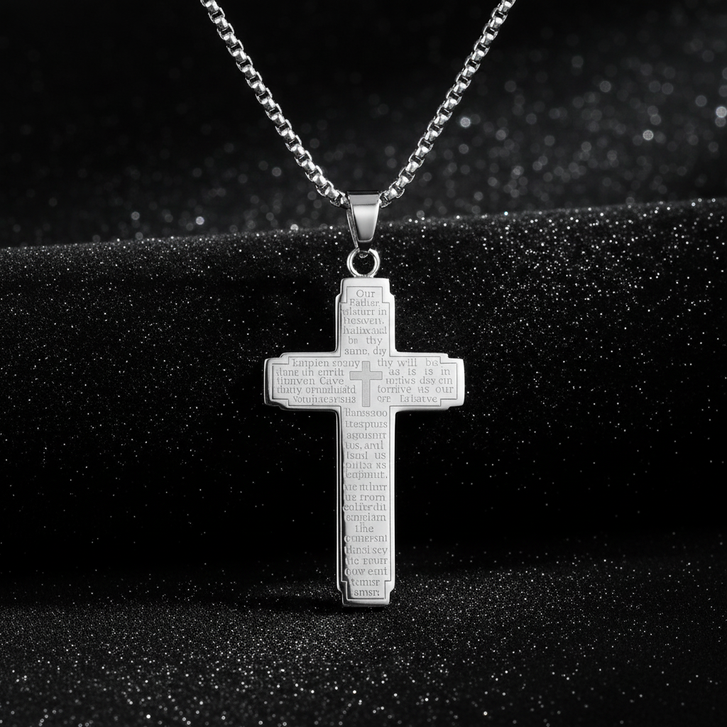 Silver Lord's Prayer Cross - Clean Shot