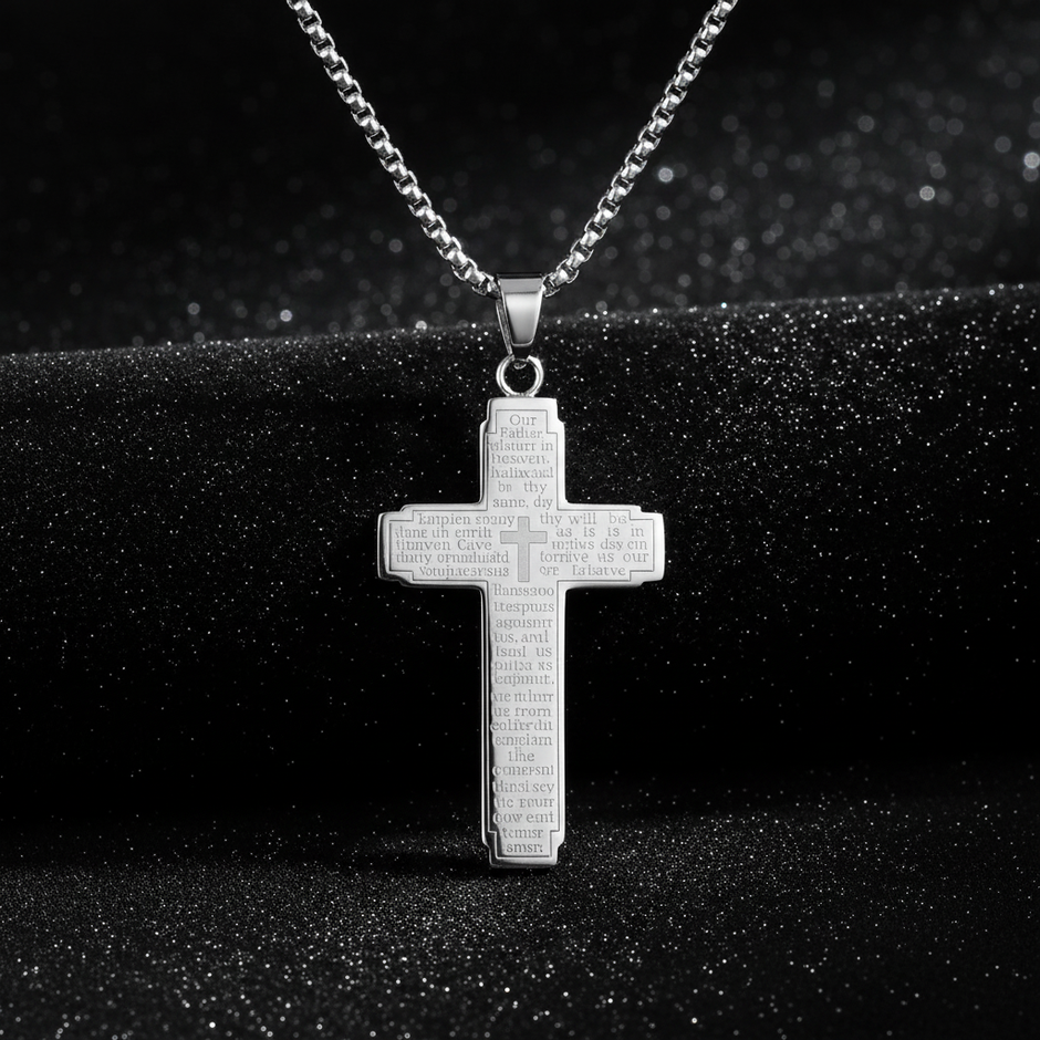 Silver Lord's Prayer Cross - Clean Shot