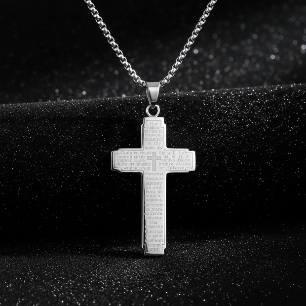 Silver Lord's Prayer Cross - Clean Shot