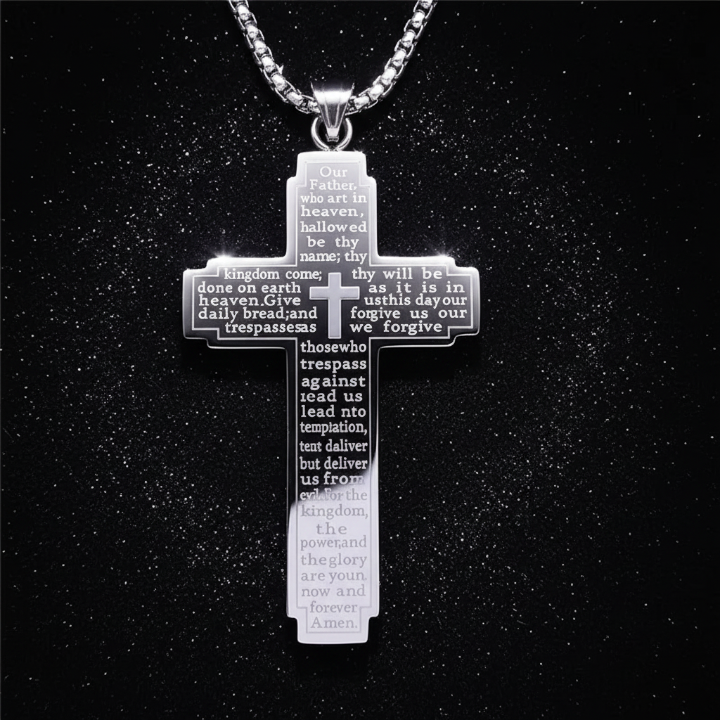 Silver Lord's Prayer Cross - Front