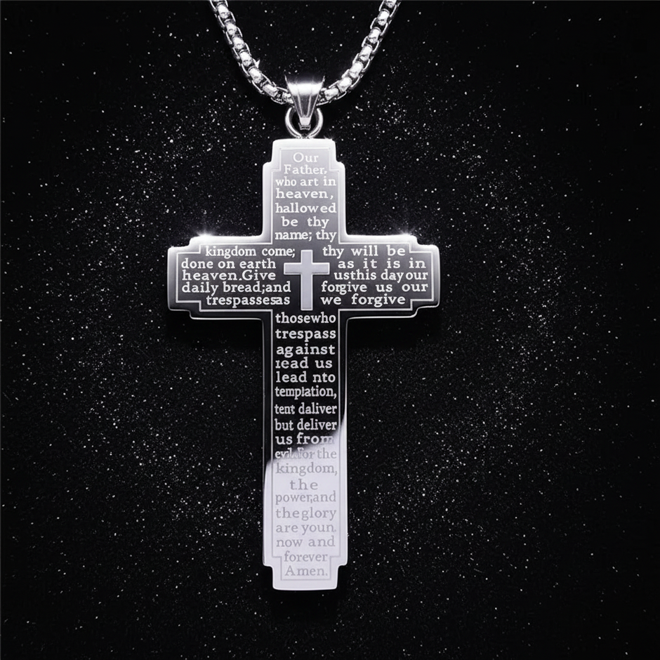 Silver Lord's Prayer Cross - Front