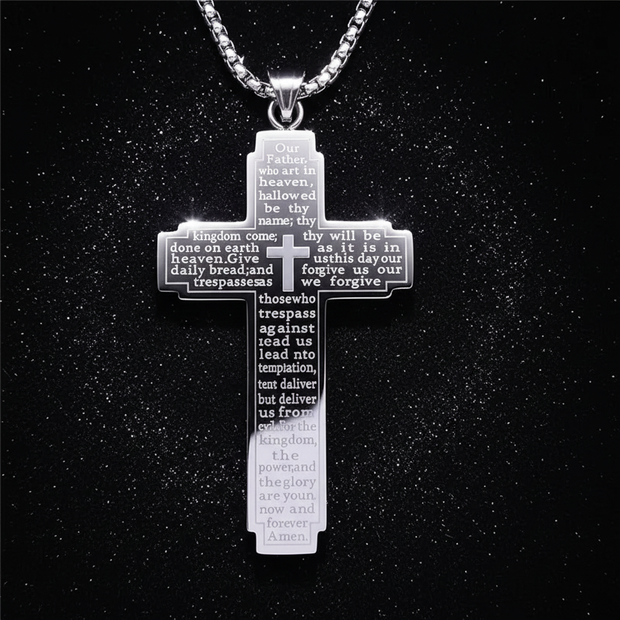 Silver Lord's Prayer Cross - Front
