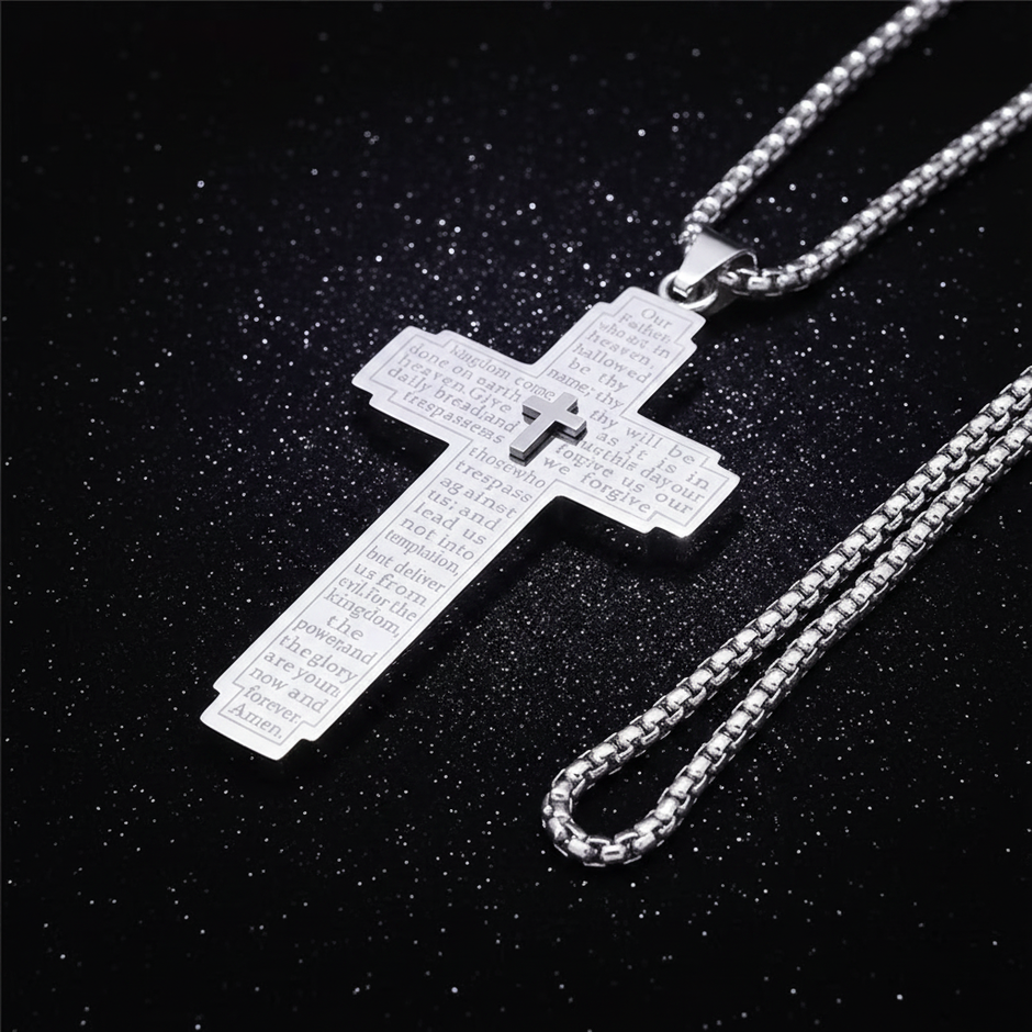 Silver Lord's Prayer Cross - Side