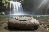 Singapore anklet on rock by waterfall