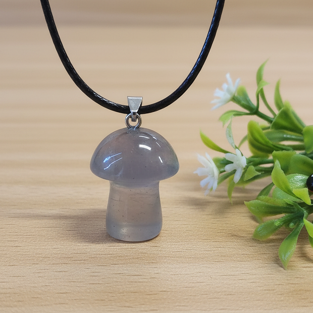 Smoky Quartz Mushroom Pendant – Wooden Surface